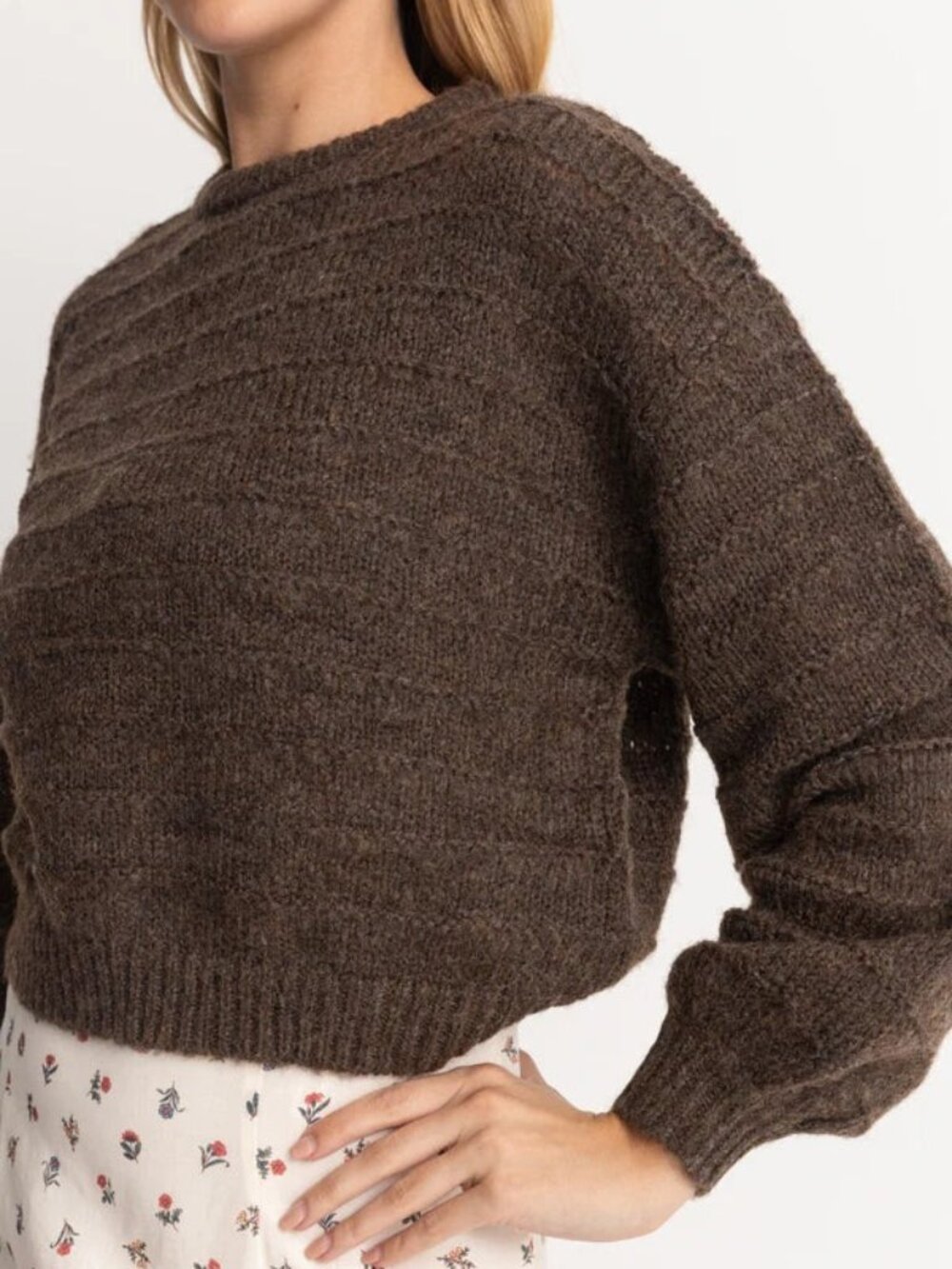 Rhythm Leyton Crewneck Knit Sweater Jumper - Chocolate - Size XS